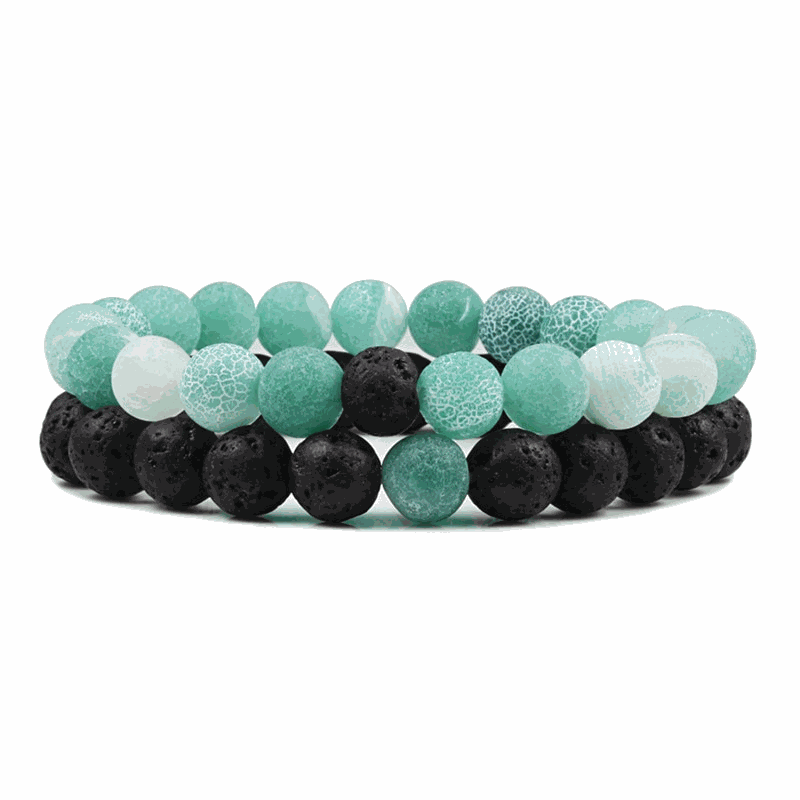 Green Weathered Agate Lava Bracelet Set - BRACELET Stone & Soul