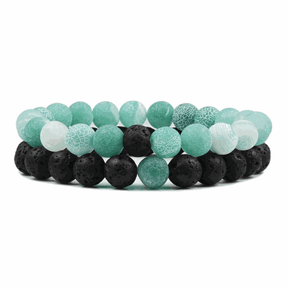 Green Weathered Agate Lava Bracelet Set - BRACELET Stone & Soul