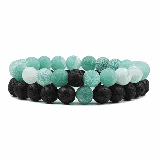 Green Weathered Agate Lava Bracelet Set - BRACELET Stone & Soul