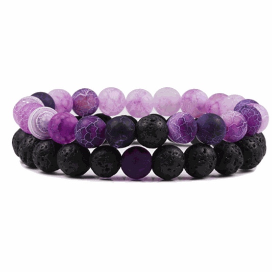 Purple Weathered Agate Lava Bracelet Set - BRACELET Stone & Soul