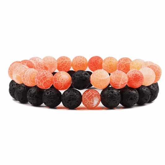 Orange Weathered Agate Lava Bracelet Set - BRACELET Stone & Soul