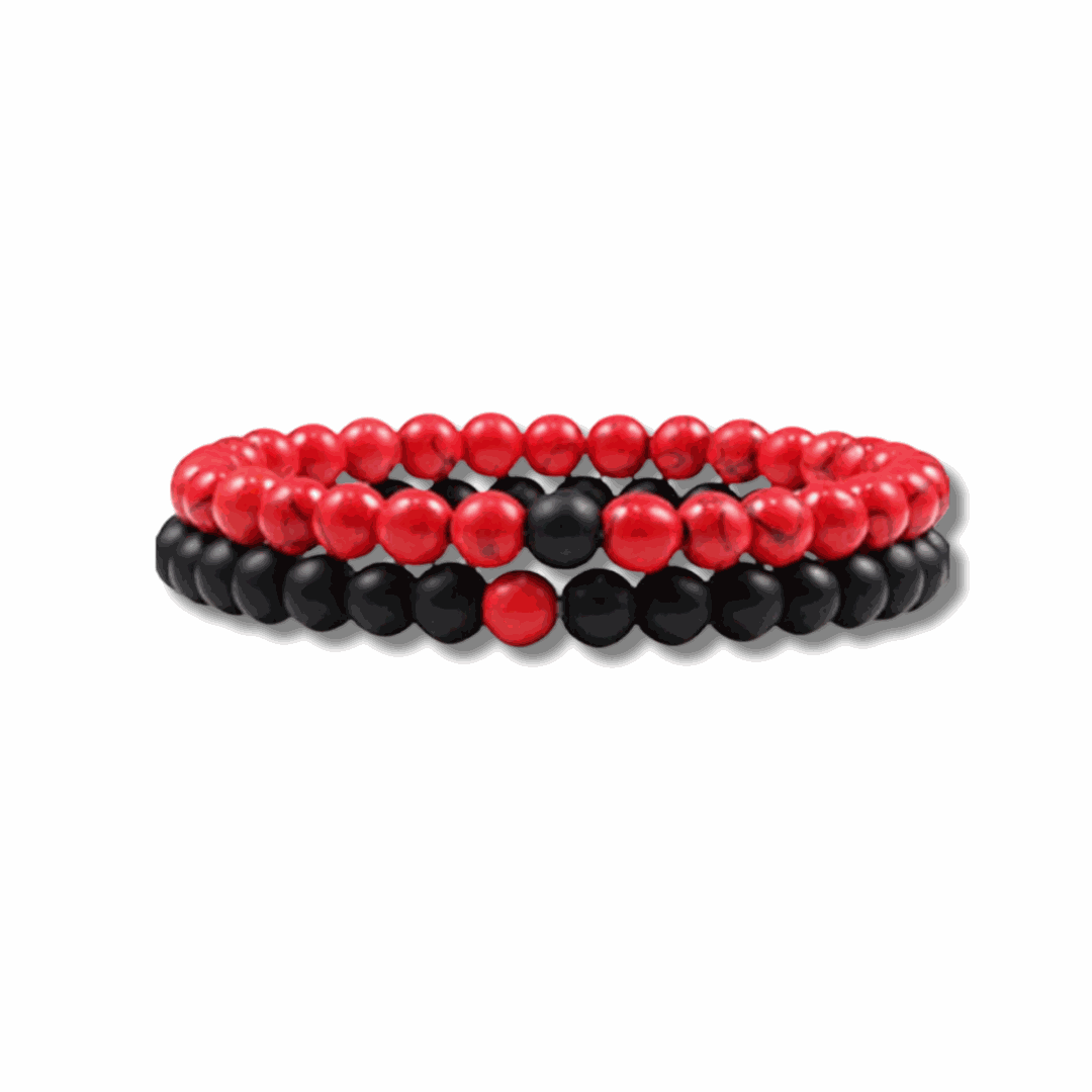 Red Howlite & Black Onyx Bracelet Set - BRACELET Stone & Soul