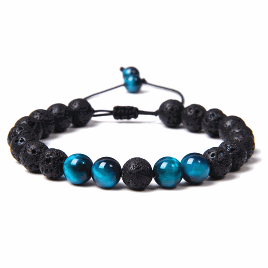 Vivid Blue Tiger’s Eye Lava Macramé Bracelet - BRACELET Stone & Soul