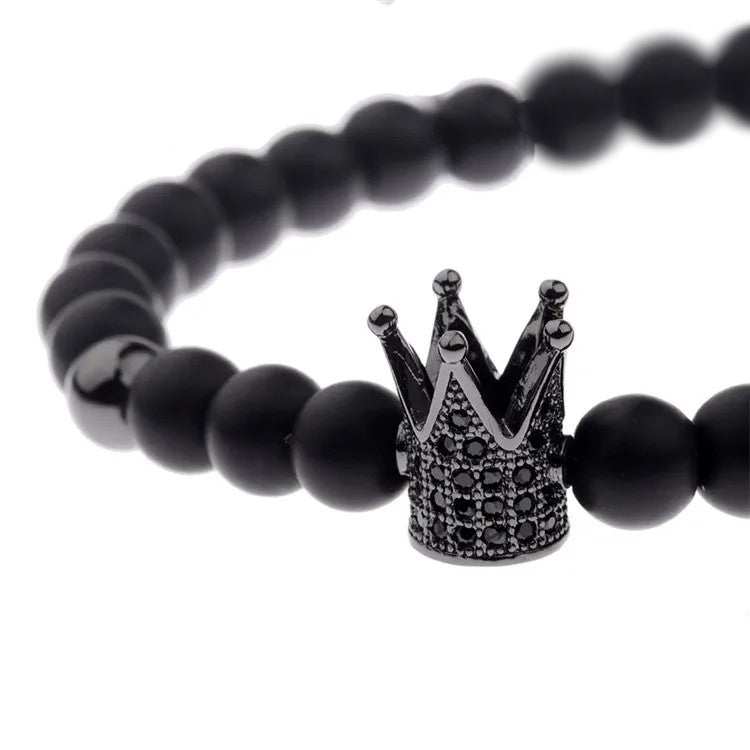 Gunmetal Crown Onyx Bracelet - BRACELET Stone & Soul