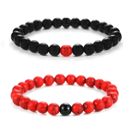 Red Howlite & Black Onyx Bracelet Set - BRACELET Stone & Soul