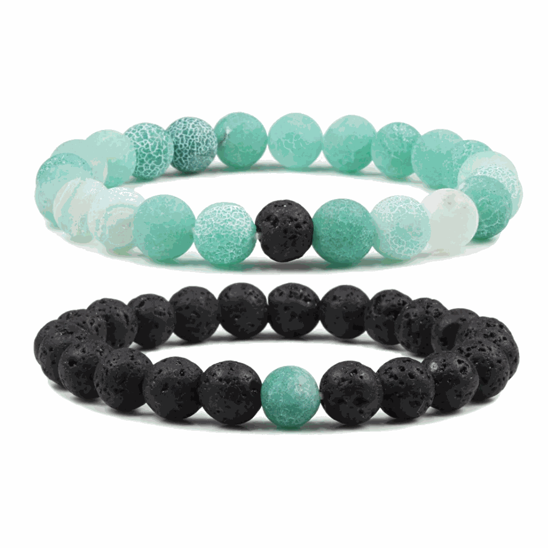 Green Weathered Agate Lava Bracelet Set - BRACELET Stone & Soul