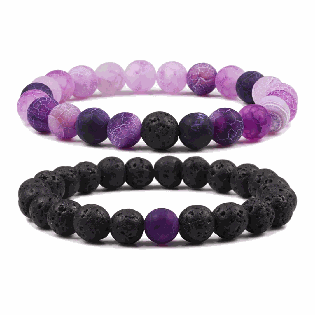 Purple Weathered Agate Lava Bracelet Set - BRACELET Stone & Soul