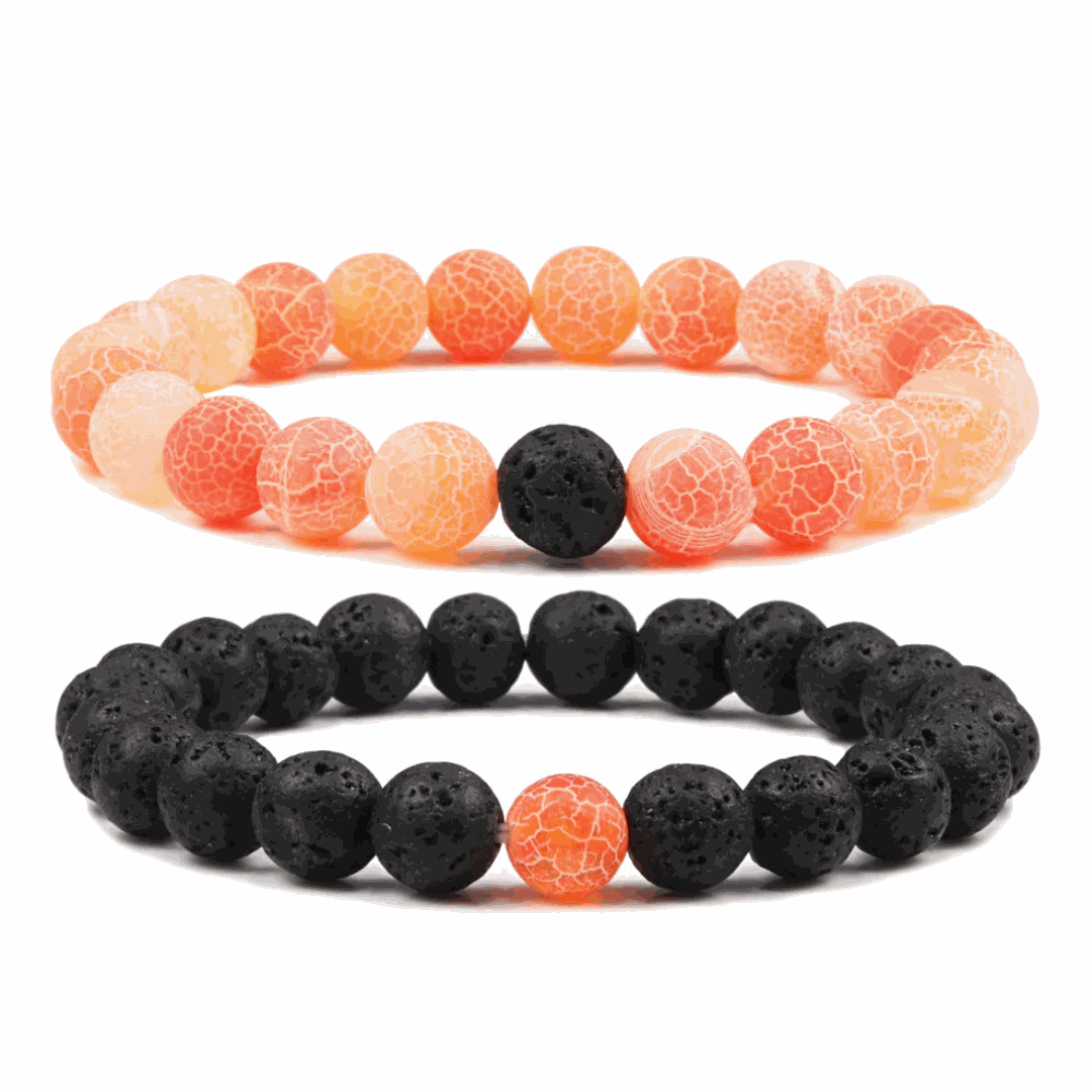 Orange Weathered Agate Lava Bracelet Set - BRACELET Stone & Soul